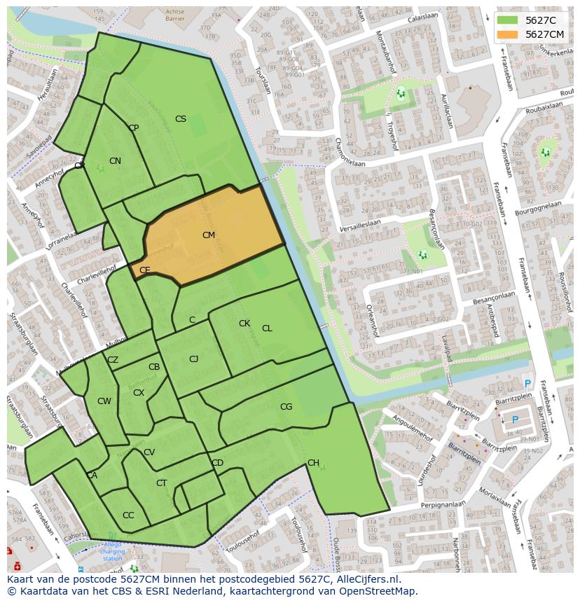 Afbeelding van het postcodegebied 5627 CM op de kaart.