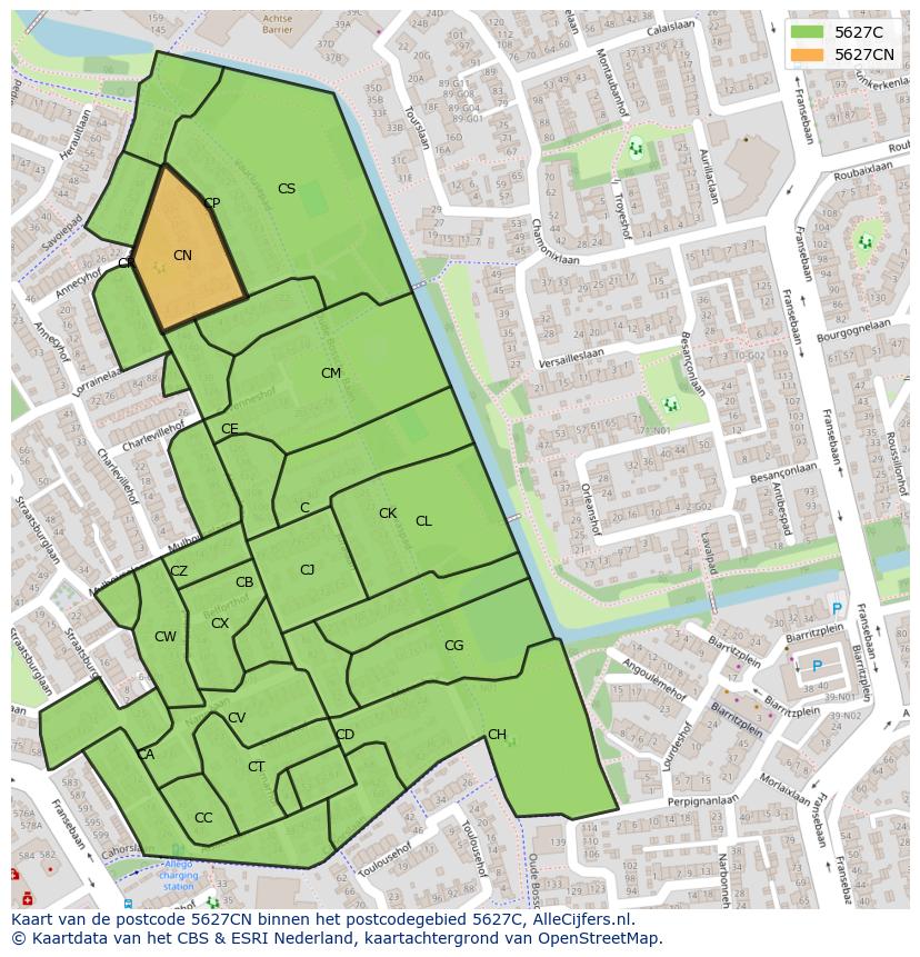 Afbeelding van het postcodegebied 5627 CN op de kaart.