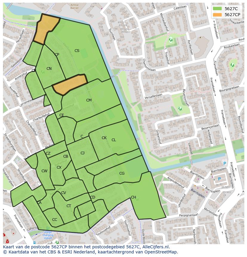 Afbeelding van het postcodegebied 5627 CP op de kaart.