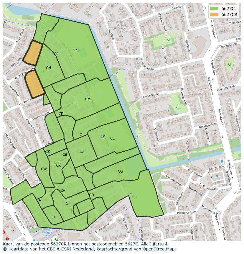 Afbeelding van het postcodegebied 5627 CR op de kaart.