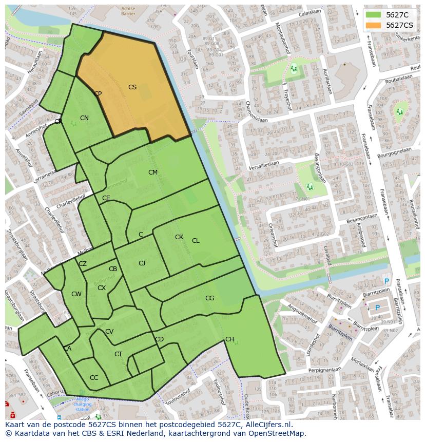 Afbeelding van het postcodegebied 5627 CS op de kaart.