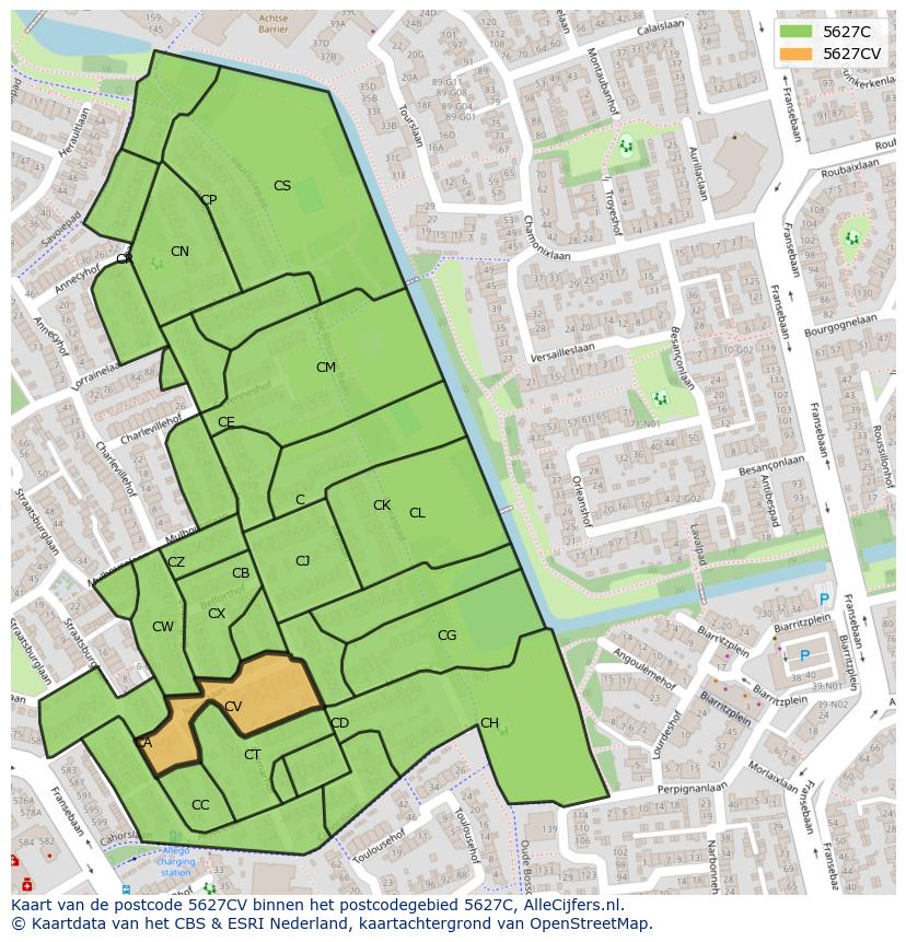 Afbeelding van het postcodegebied 5627 CV op de kaart.