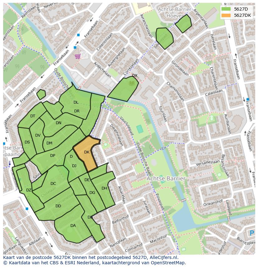 Afbeelding van het postcodegebied 5627 DK op de kaart.