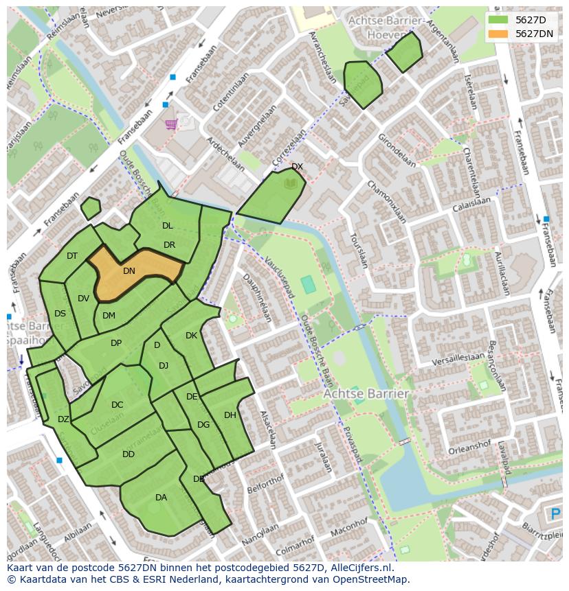 Afbeelding van het postcodegebied 5627 DN op de kaart.