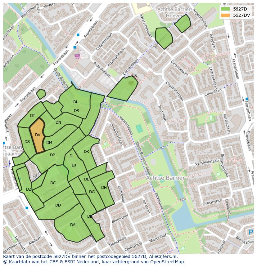 Afbeelding van het postcodegebied 5627 DV op de kaart.