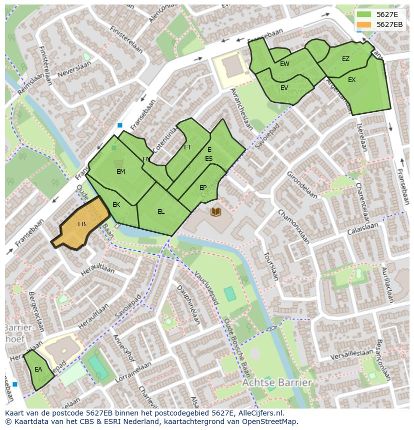 Afbeelding van het postcodegebied 5627 EB op de kaart.