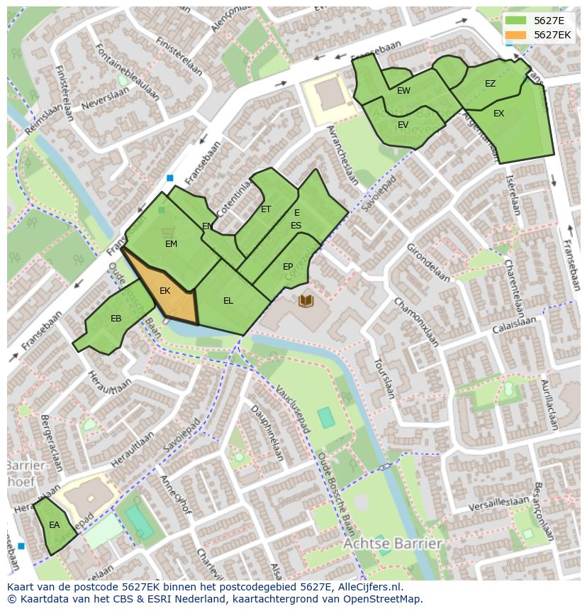 Afbeelding van het postcodegebied 5627 EK op de kaart.