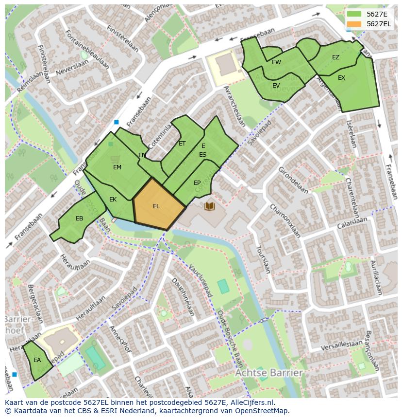 Afbeelding van het postcodegebied 5627 EL op de kaart.