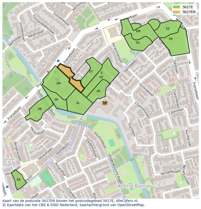 Afbeelding van het postcodegebied 5627 EN op de kaart.