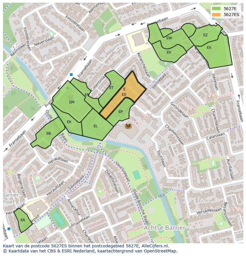 Afbeelding van het postcodegebied 5627 ES op de kaart.