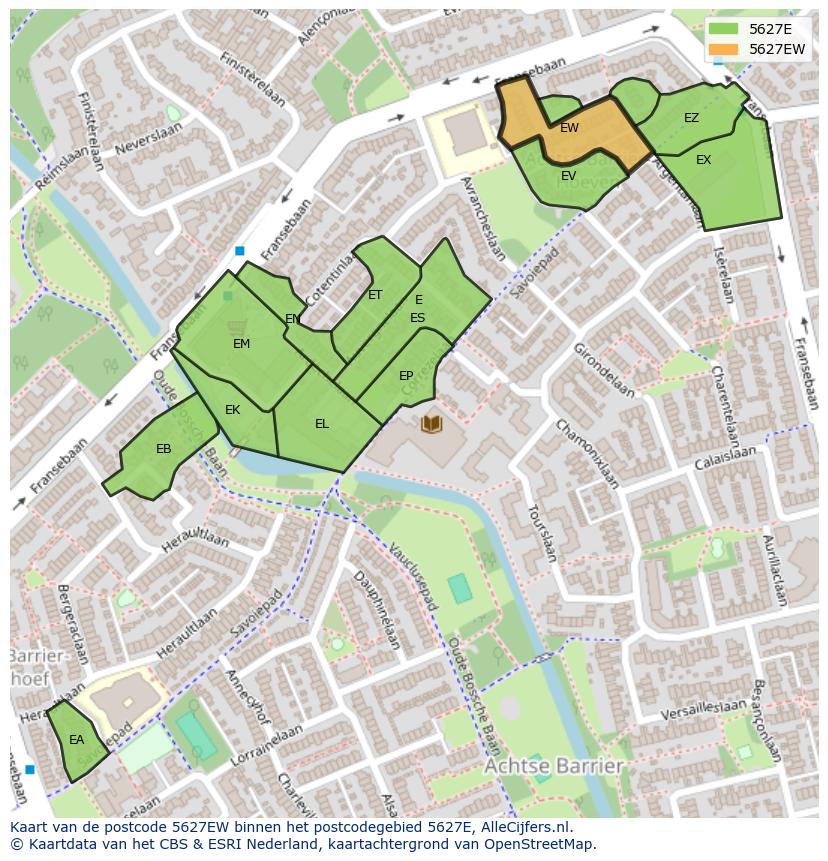 Afbeelding van het postcodegebied 5627 EW op de kaart.