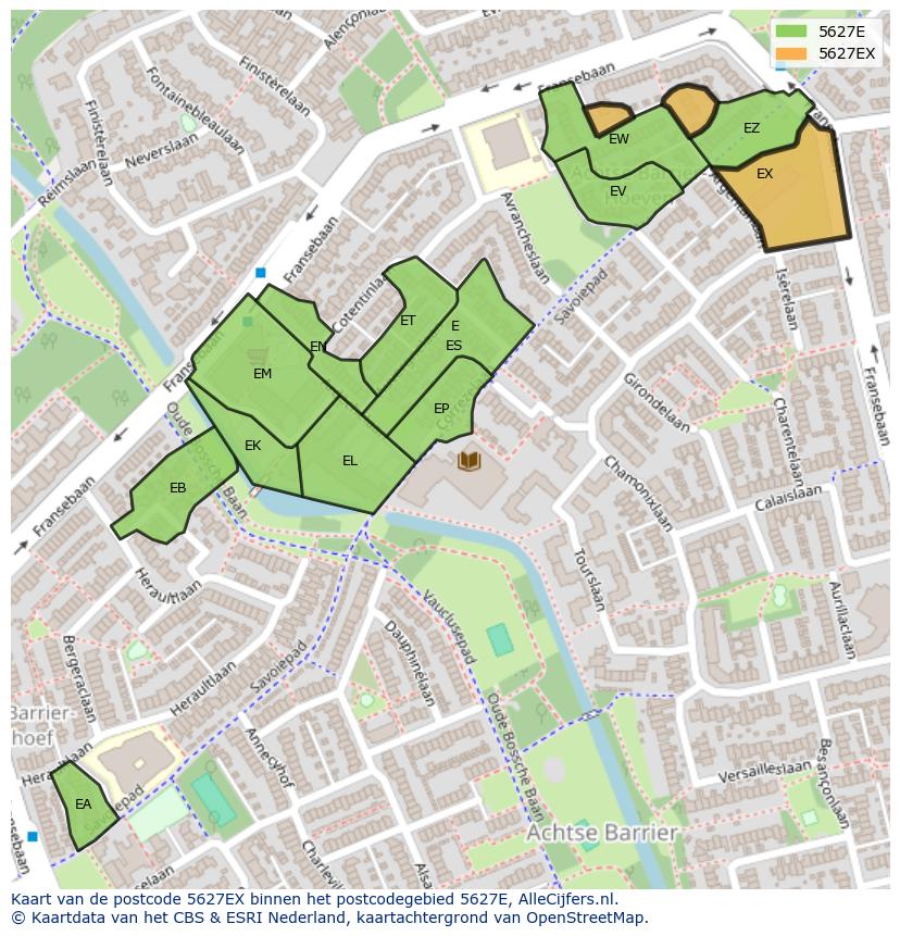 Afbeelding van het postcodegebied 5627 EX op de kaart.