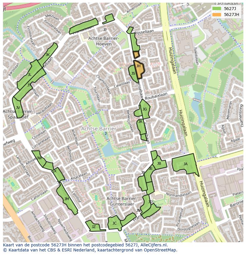 Afbeelding van het postcodegebied 5627 JH op de kaart.