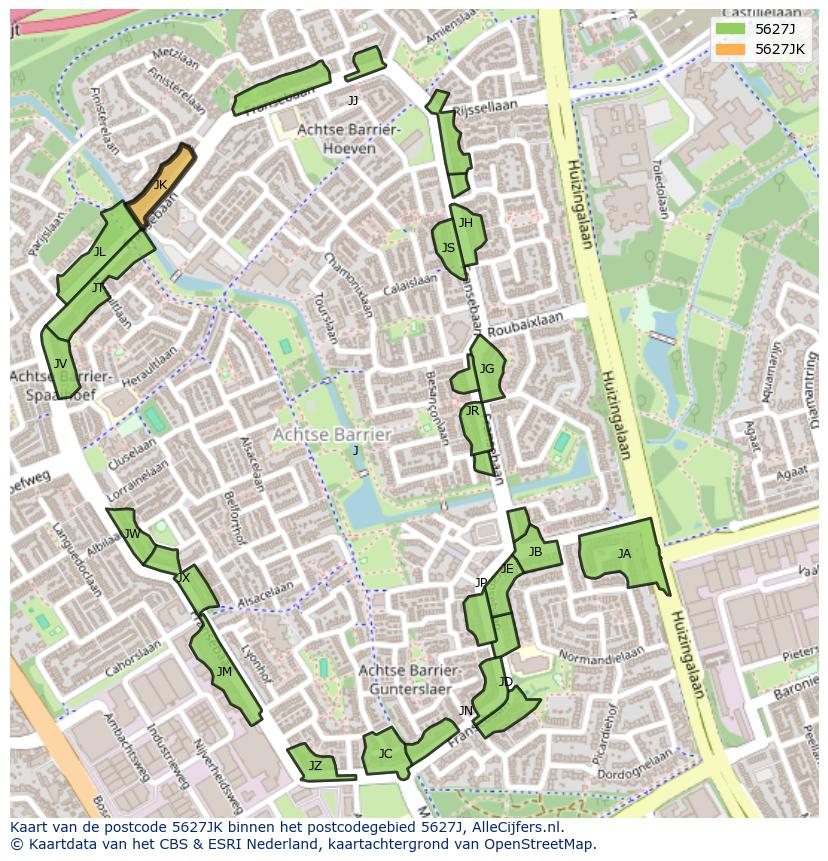 Afbeelding van het postcodegebied 5627 JK op de kaart.