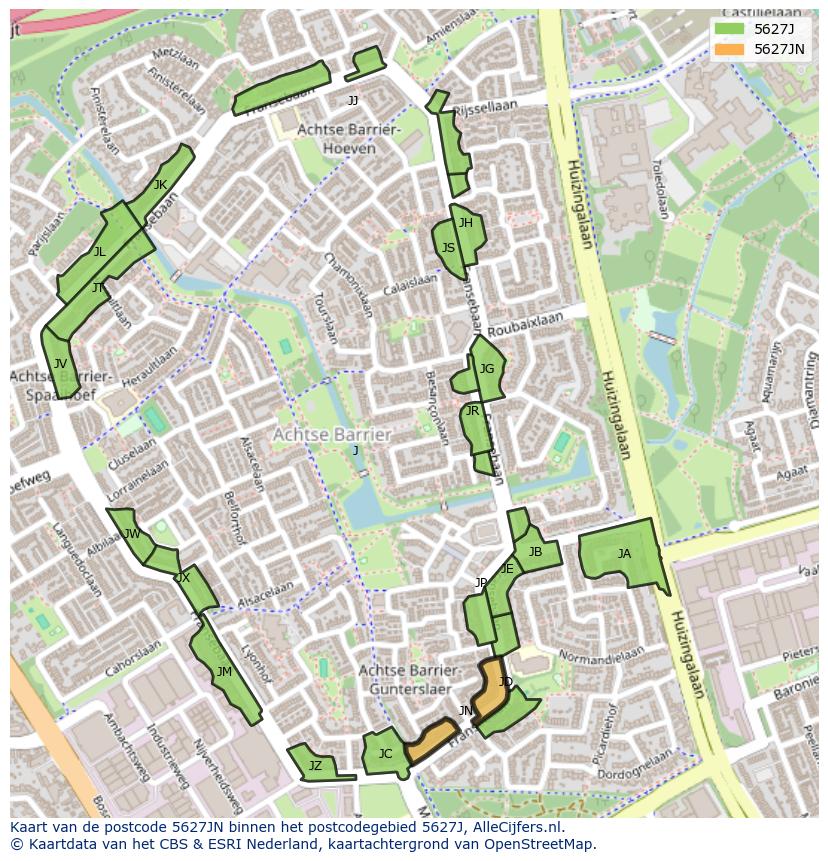 Afbeelding van het postcodegebied 5627 JN op de kaart.