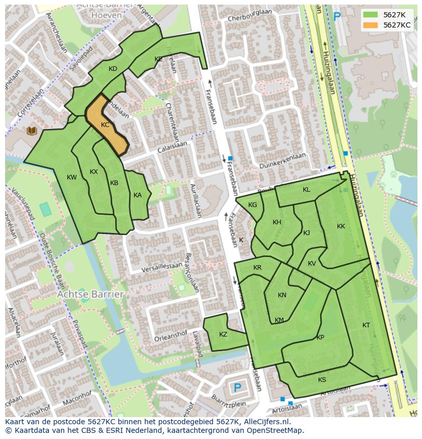 Afbeelding van het postcodegebied 5627 KC op de kaart.
