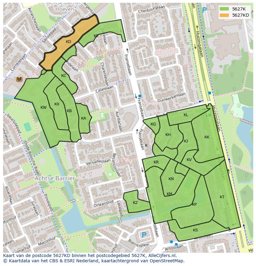 Afbeelding van het postcodegebied 5627 KD op de kaart.