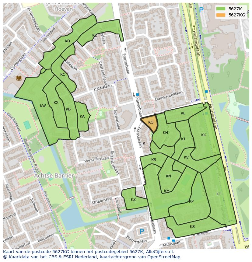 Afbeelding van het postcodegebied 5627 KG op de kaart.