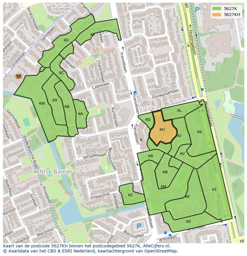 Afbeelding van het postcodegebied 5627 KH op de kaart.