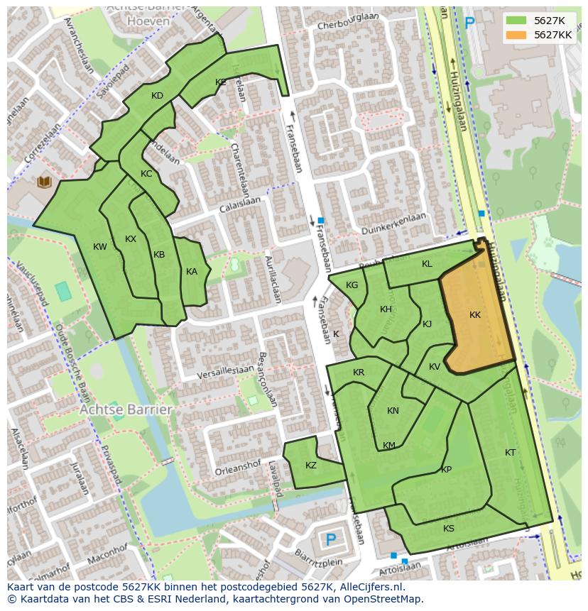 Afbeelding van het postcodegebied 5627 KK op de kaart.