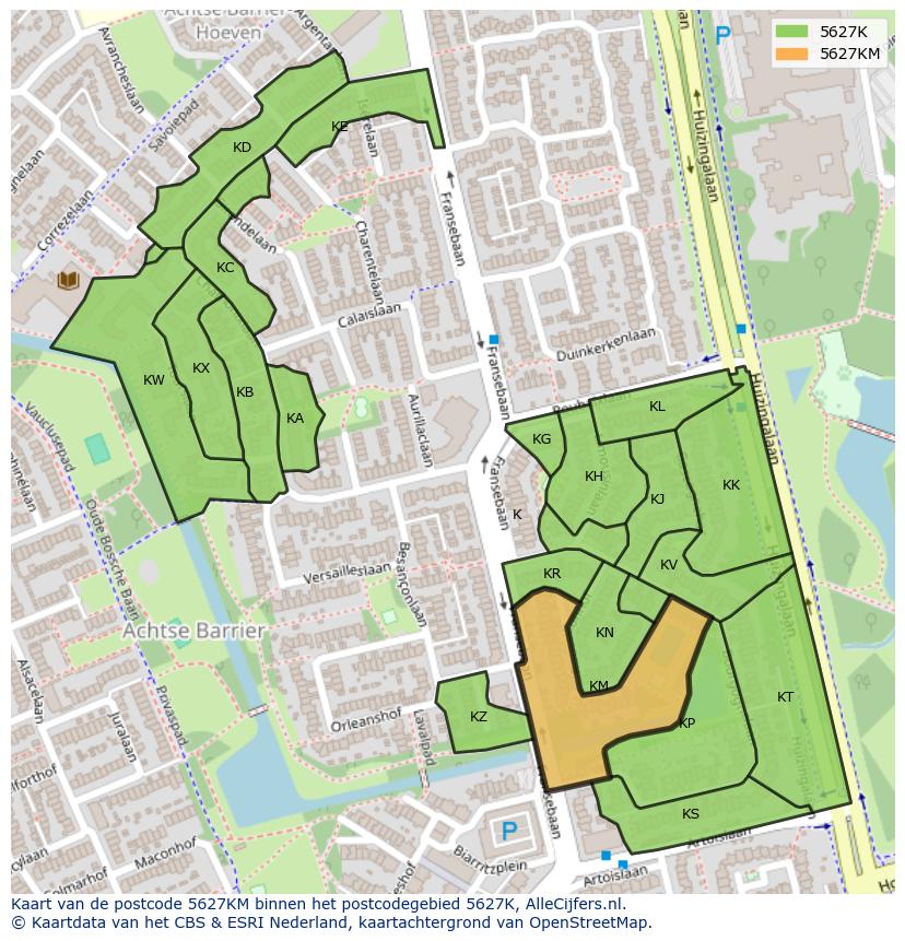 Afbeelding van het postcodegebied 5627 KM op de kaart.