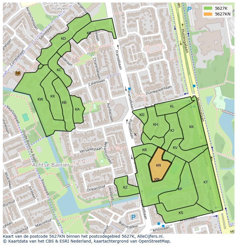 Afbeelding van het postcodegebied 5627 KN op de kaart.