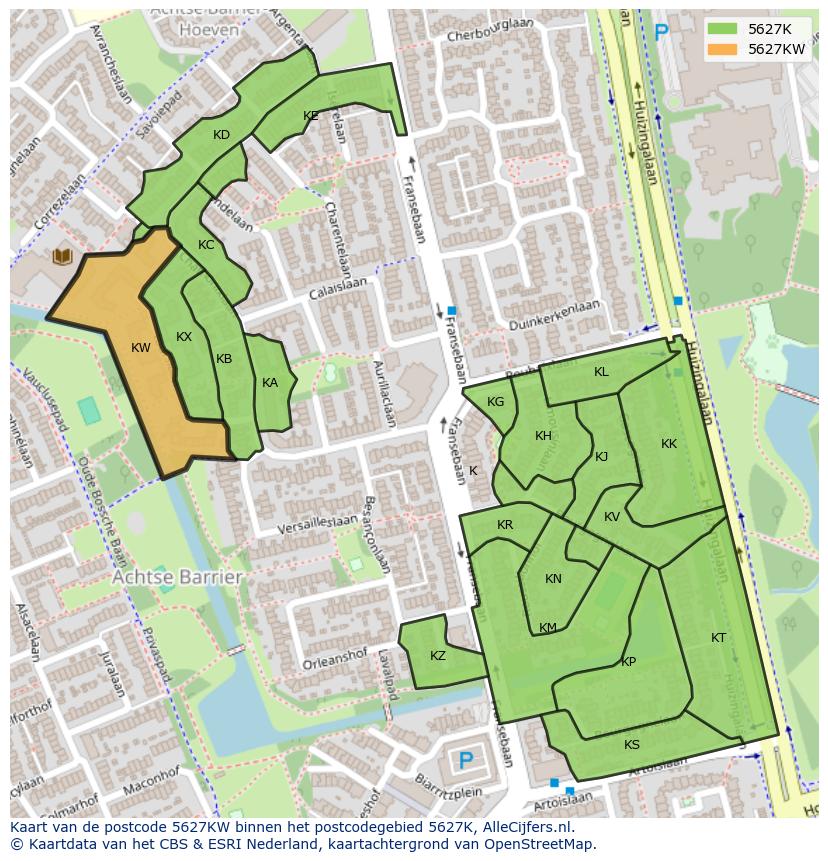 Afbeelding van het postcodegebied 5627 KW op de kaart.
