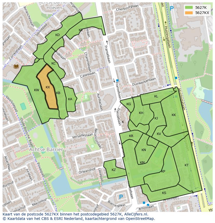 Afbeelding van het postcodegebied 5627 KX op de kaart.