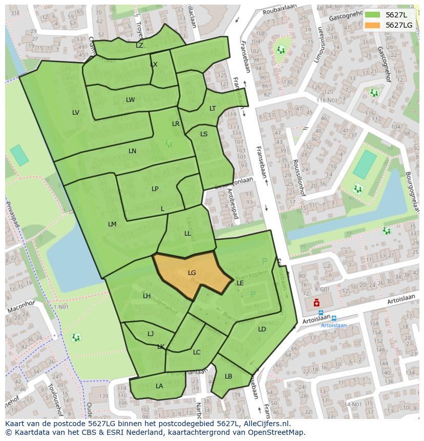 Afbeelding van het postcodegebied 5627 LG op de kaart.