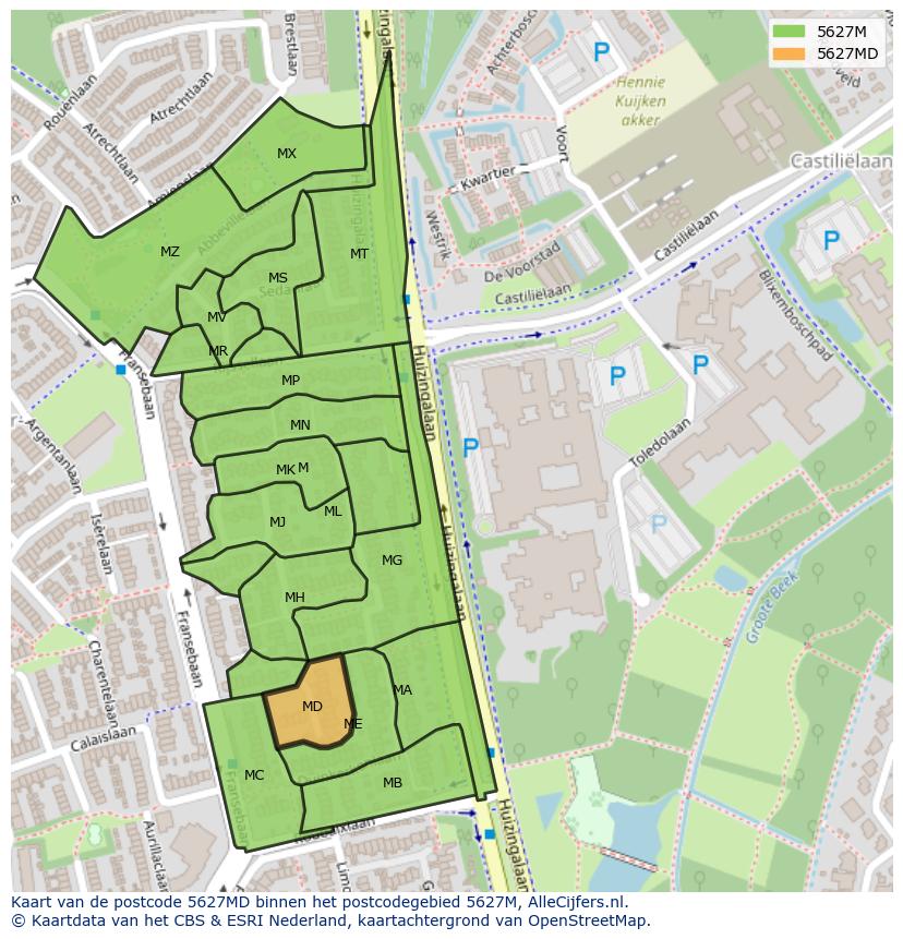 Afbeelding van het postcodegebied 5627 MD op de kaart.