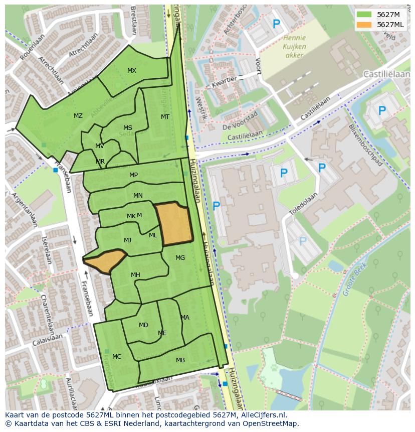 Afbeelding van het postcodegebied 5627 ML op de kaart.