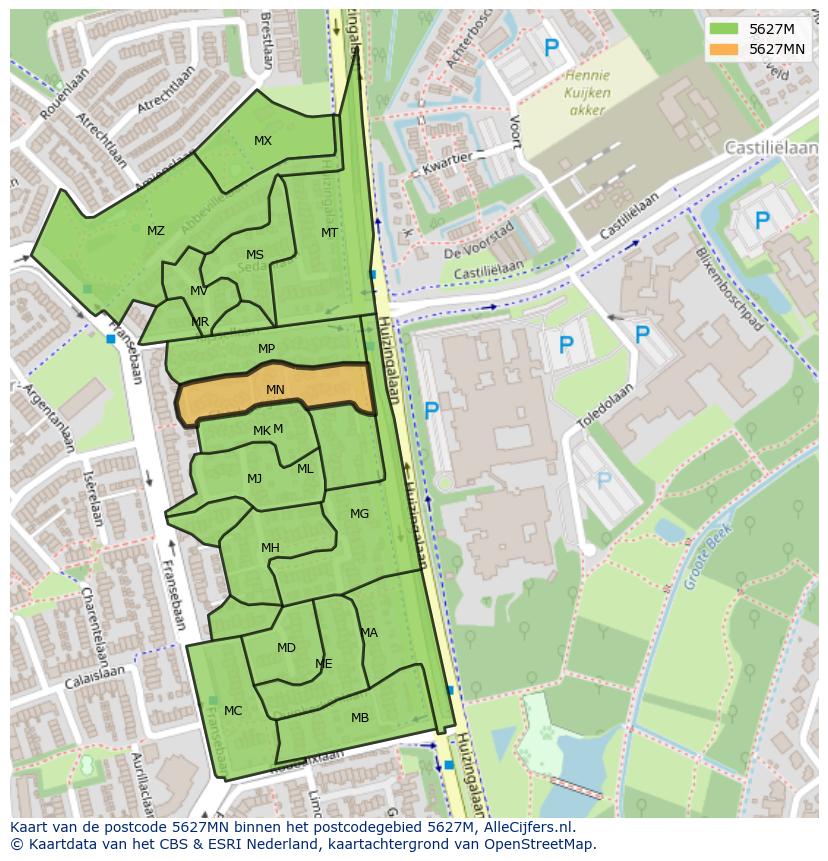 Afbeelding van het postcodegebied 5627 MN op de kaart.