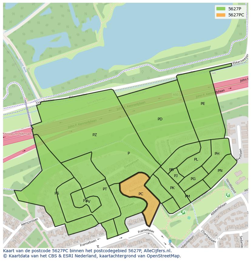 Afbeelding van het postcodegebied 5627 PC op de kaart.