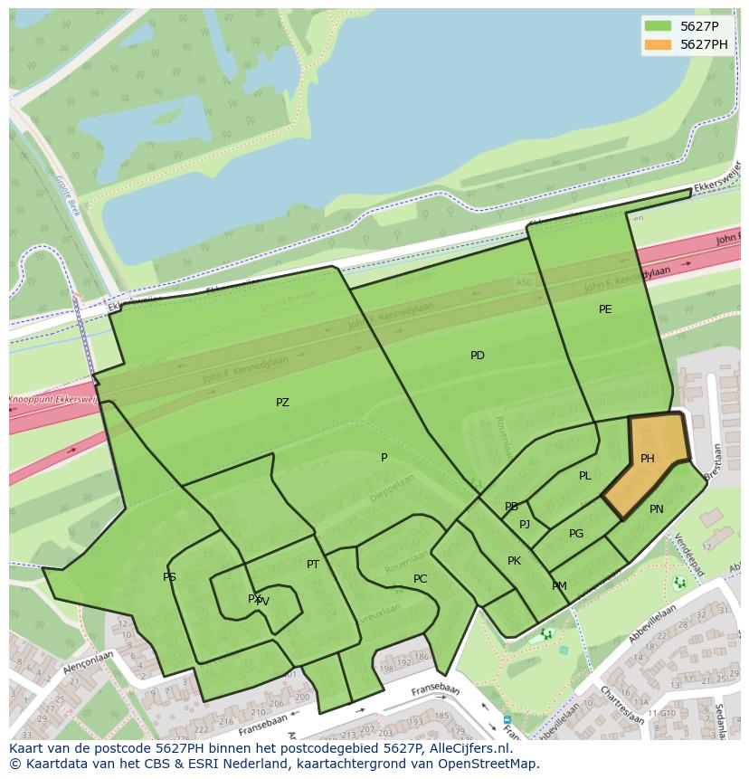 Afbeelding van het postcodegebied 5627 PH op de kaart.