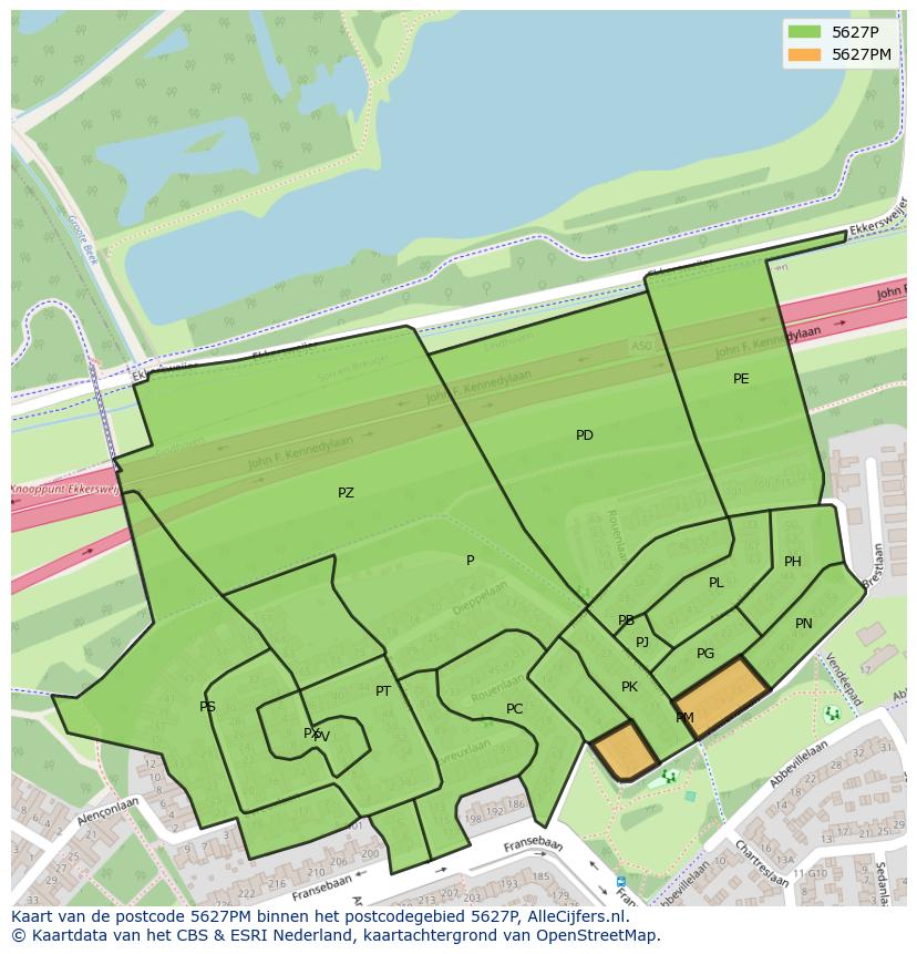 Afbeelding van het postcodegebied 5627 PM op de kaart.