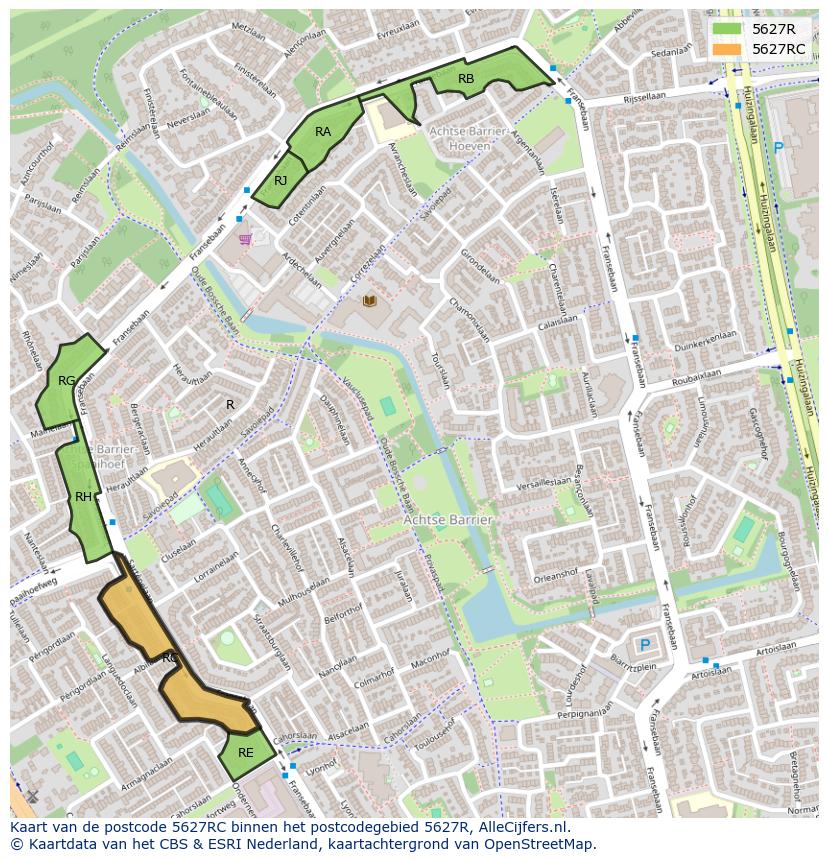 Afbeelding van het postcodegebied 5627 RC op de kaart.