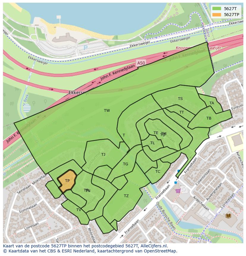 Afbeelding van het postcodegebied 5627 TP op de kaart.