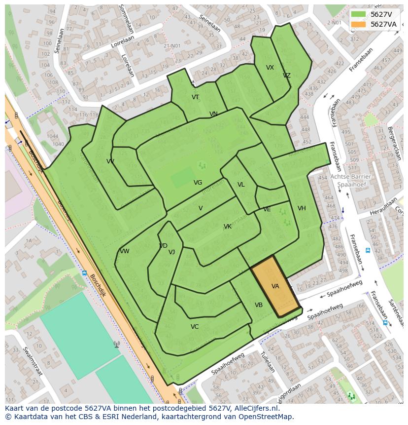 Afbeelding van het postcodegebied 5627 VA op de kaart.