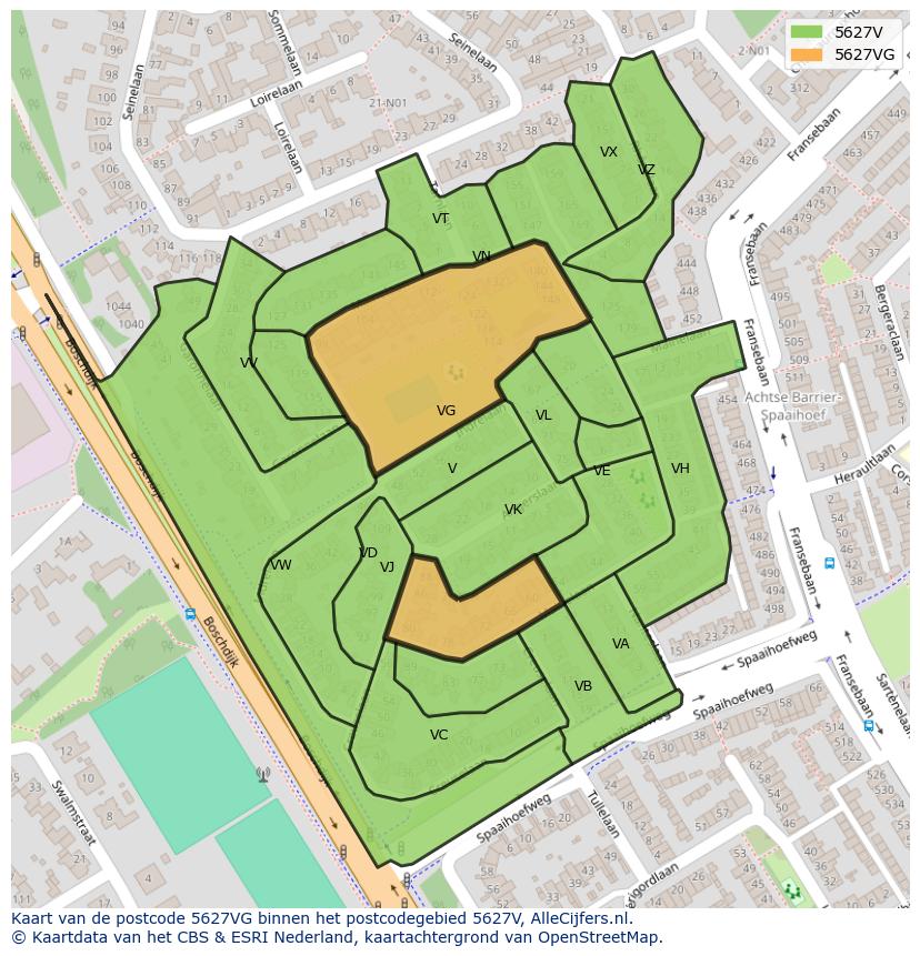 Afbeelding van het postcodegebied 5627 VG op de kaart.