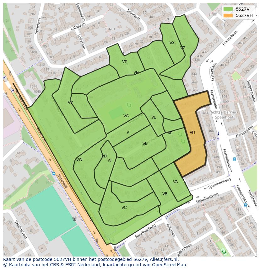 Afbeelding van het postcodegebied 5627 VH op de kaart.