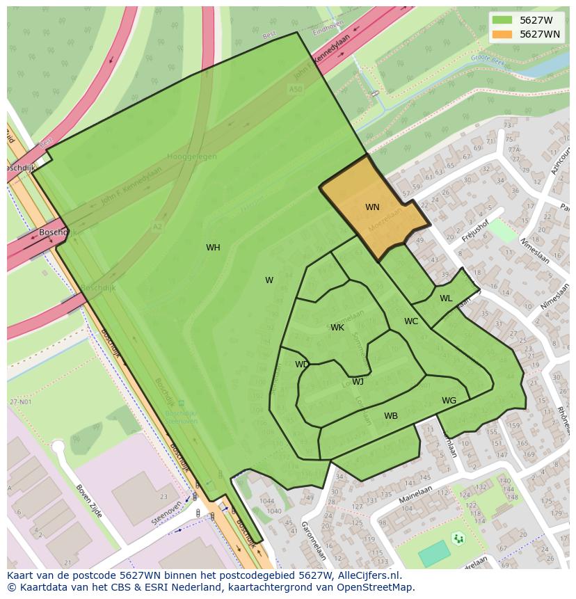 Afbeelding van het postcodegebied 5627 WN op de kaart.