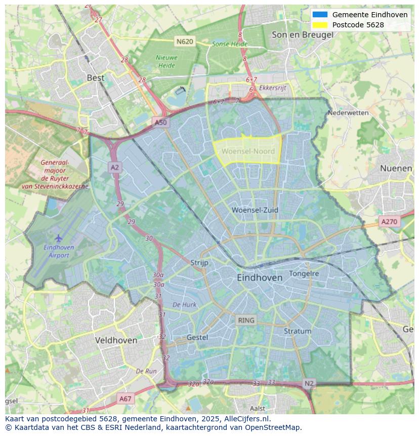 Afbeelding van het postcodegebied 5628 op de kaart.