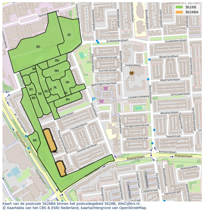 Afbeelding van het postcodegebied 5628 BA op de kaart.