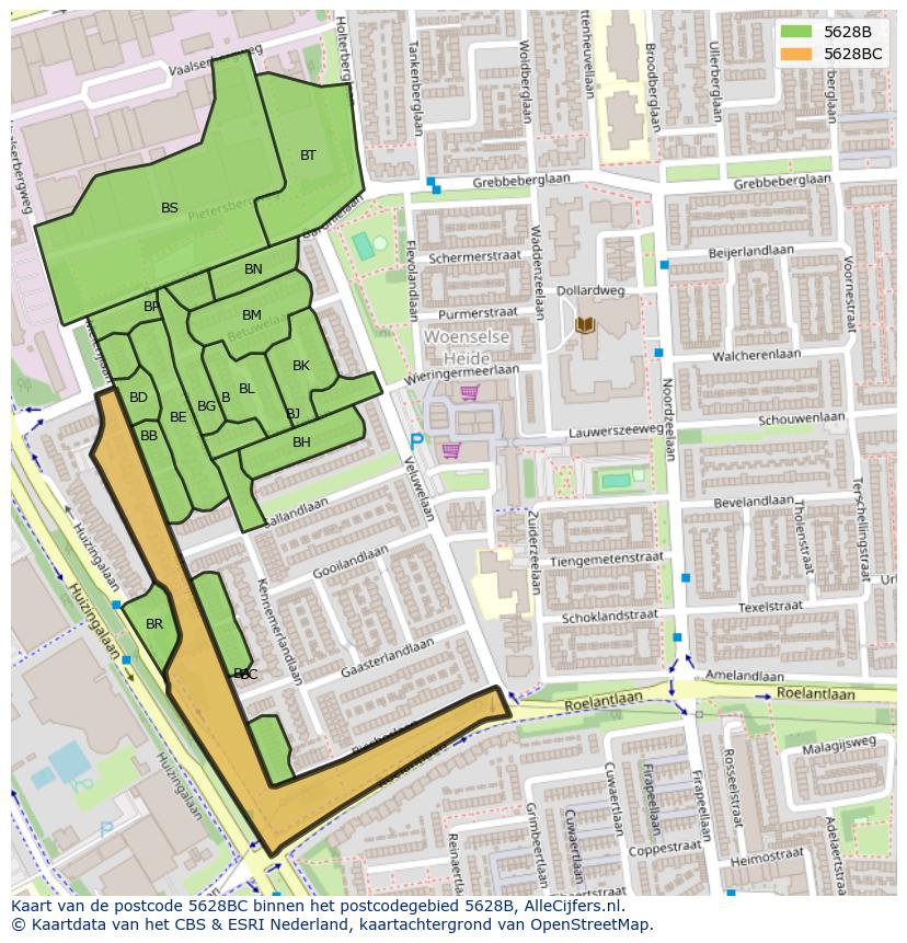 Afbeelding van het postcodegebied 5628 BC op de kaart.