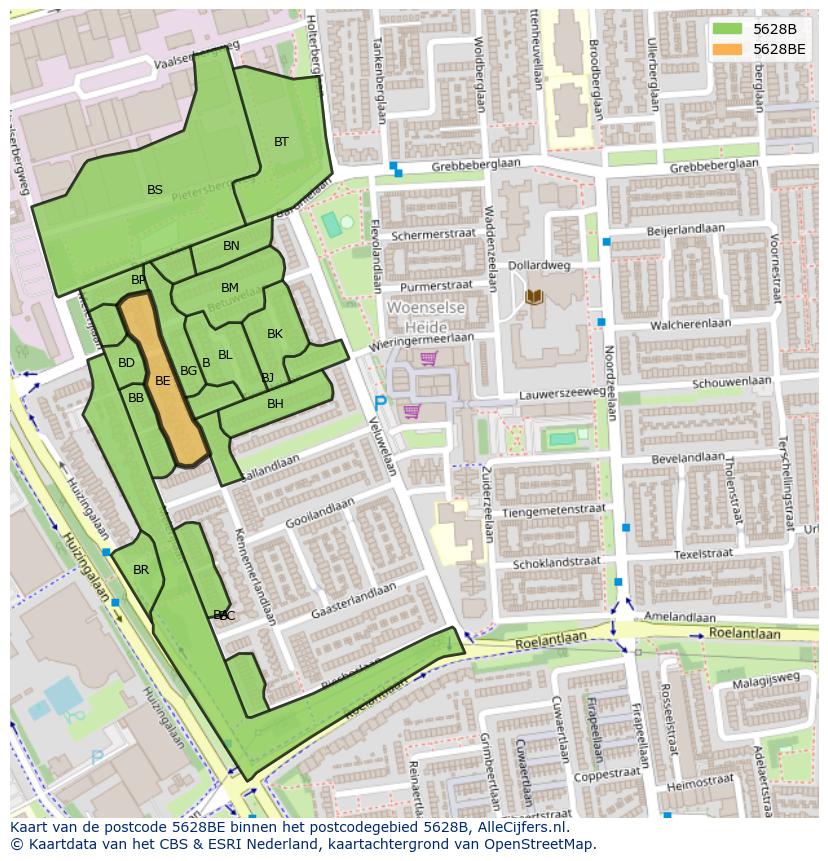 Afbeelding van het postcodegebied 5628 BE op de kaart.