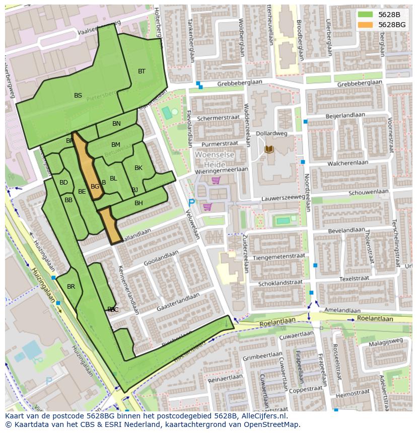 Afbeelding van het postcodegebied 5628 BG op de kaart.