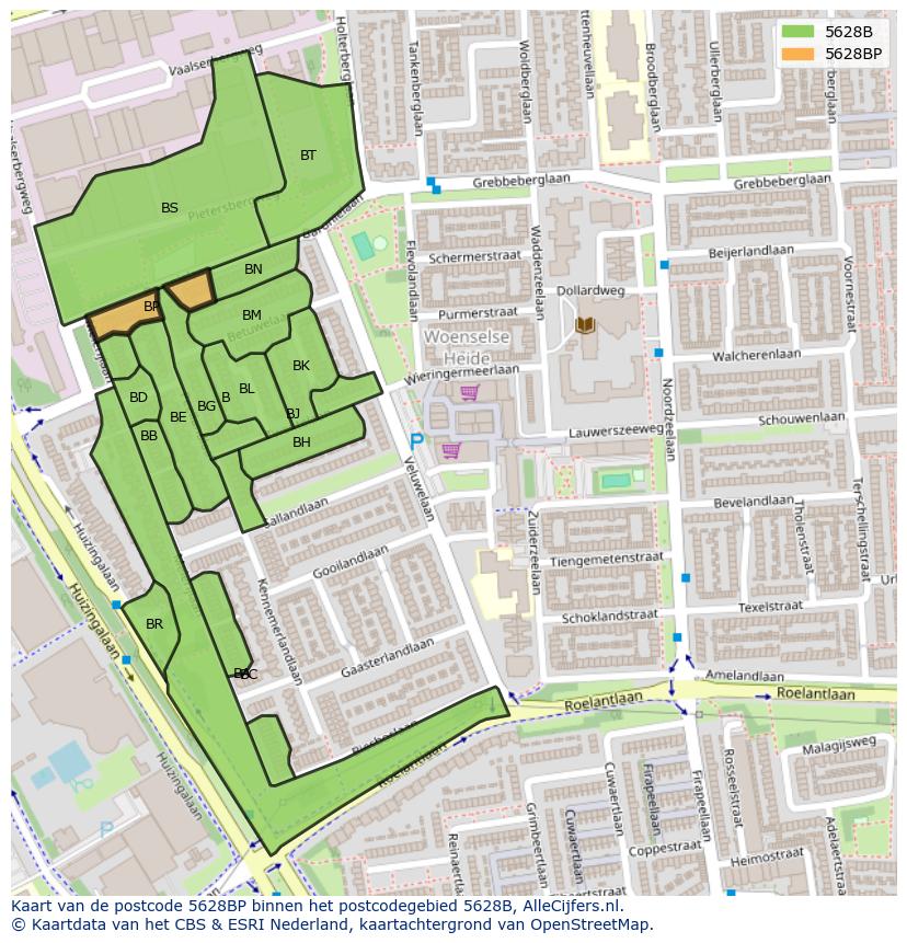 Afbeelding van het postcodegebied 5628 BP op de kaart.