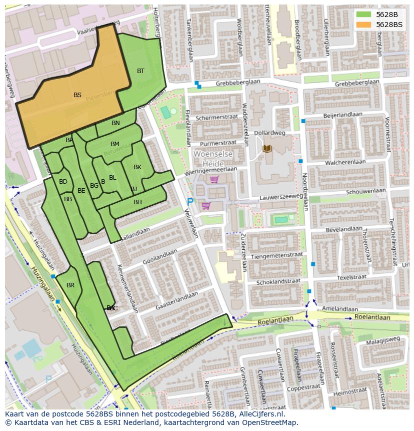 Afbeelding van het postcodegebied 5628 BS op de kaart.