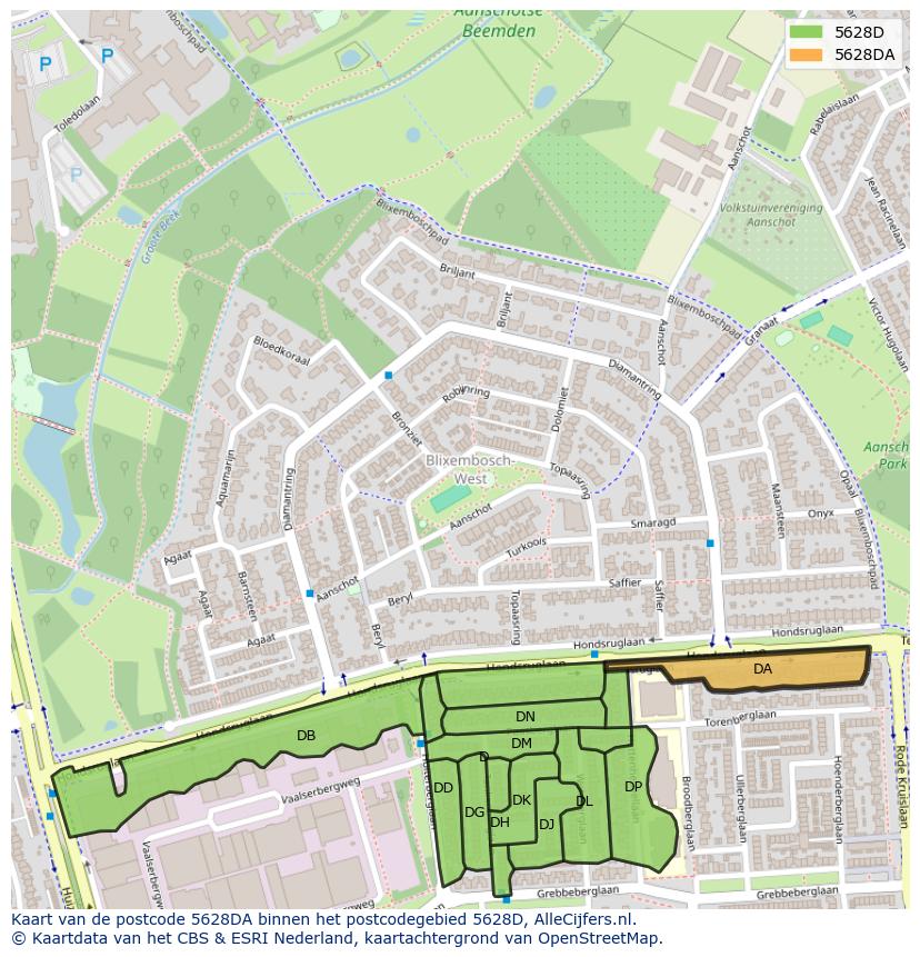 Afbeelding van het postcodegebied 5628 DA op de kaart.