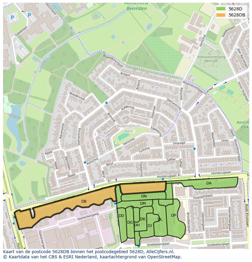 Afbeelding van het postcodegebied 5628 DB op de kaart.